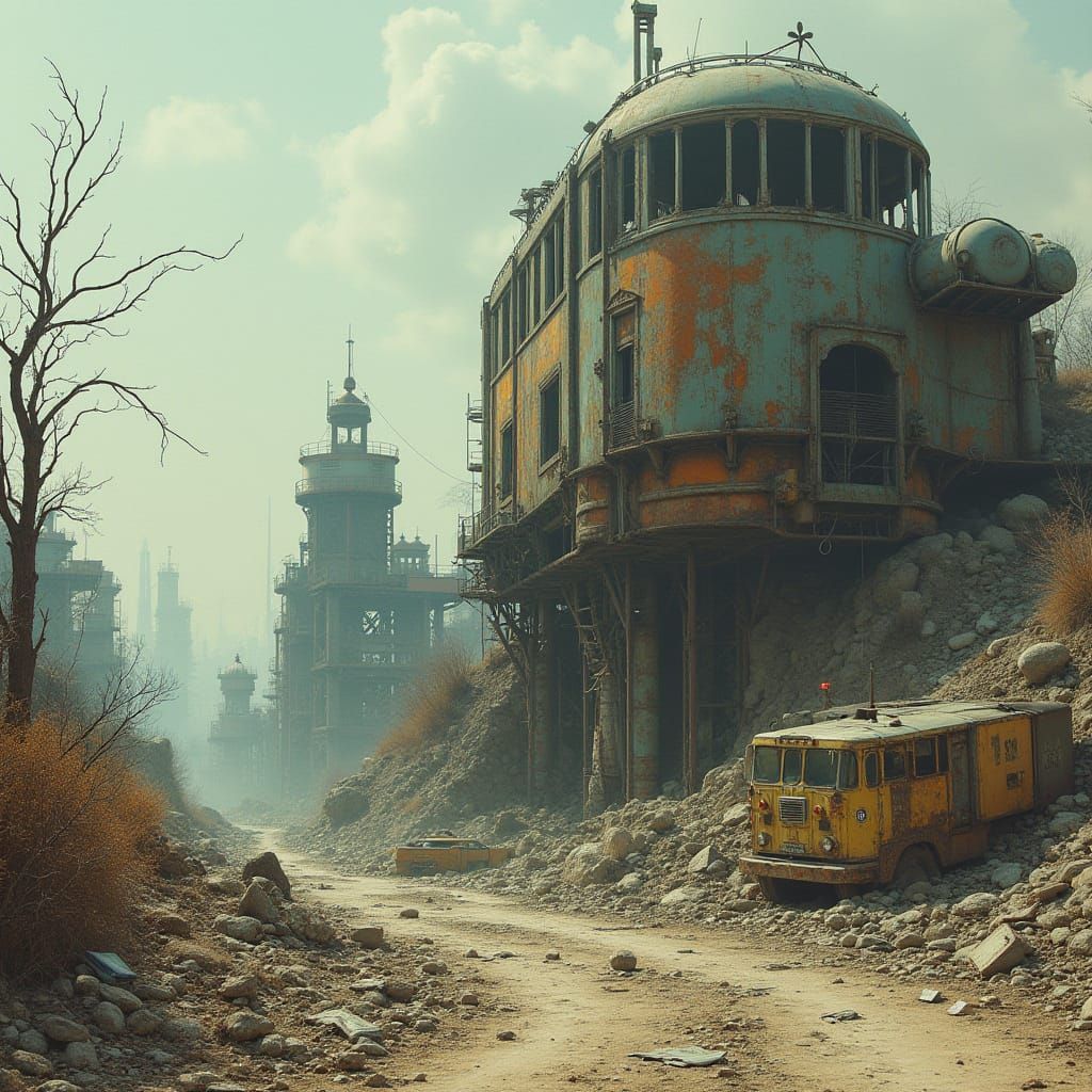 Dystopian Industrial Wasteland in Muted Futurism