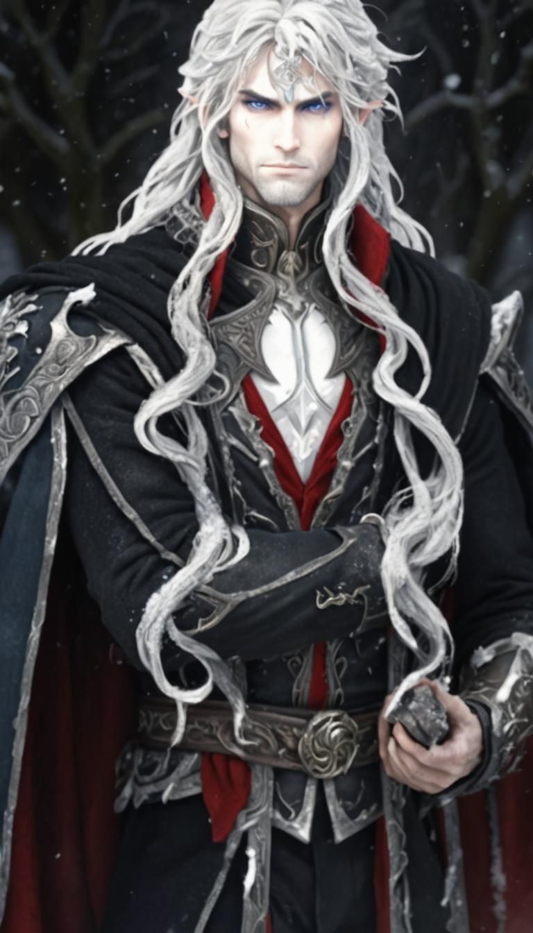 Snow Elf Warrior in Frozen Tundra, Digital Art