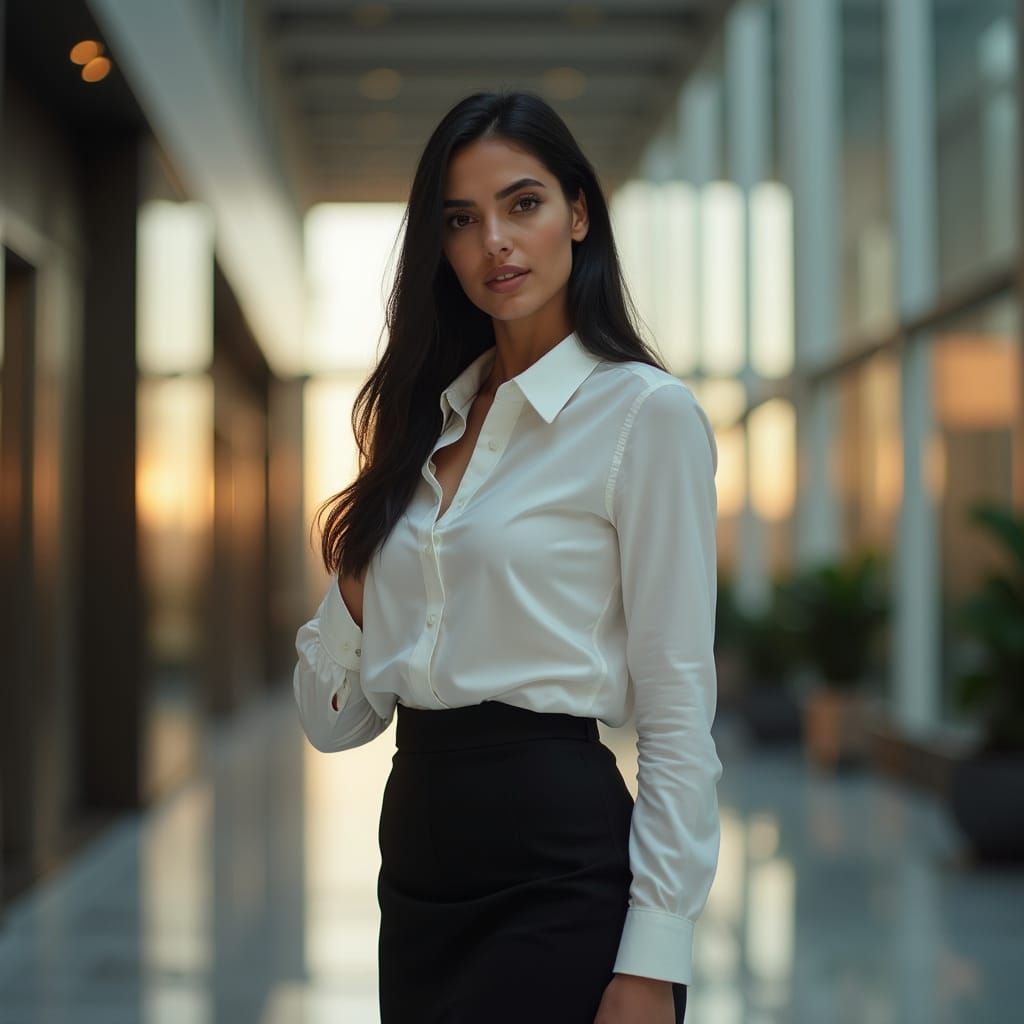 Middle Eastern Woman in Modern Office, Realistic Photo