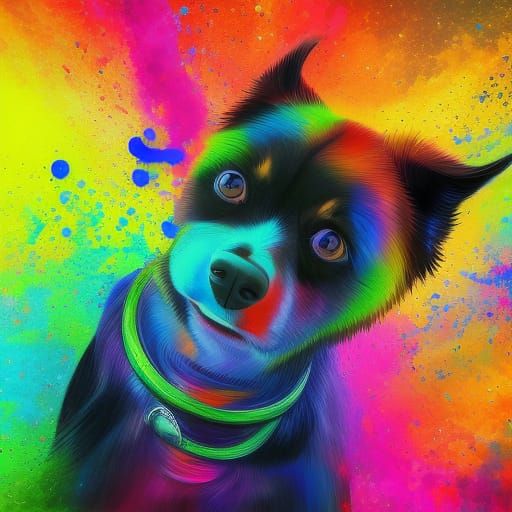 Colorful Hyperrealistic Dog Portrait in Splash Art Style
