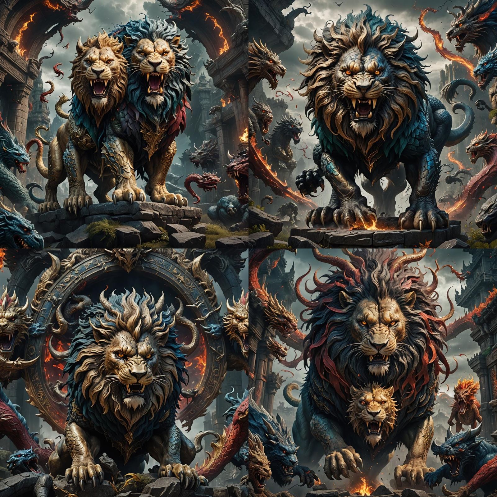 Lion-Dragon Hybrid in a Fantastical Horror Scene