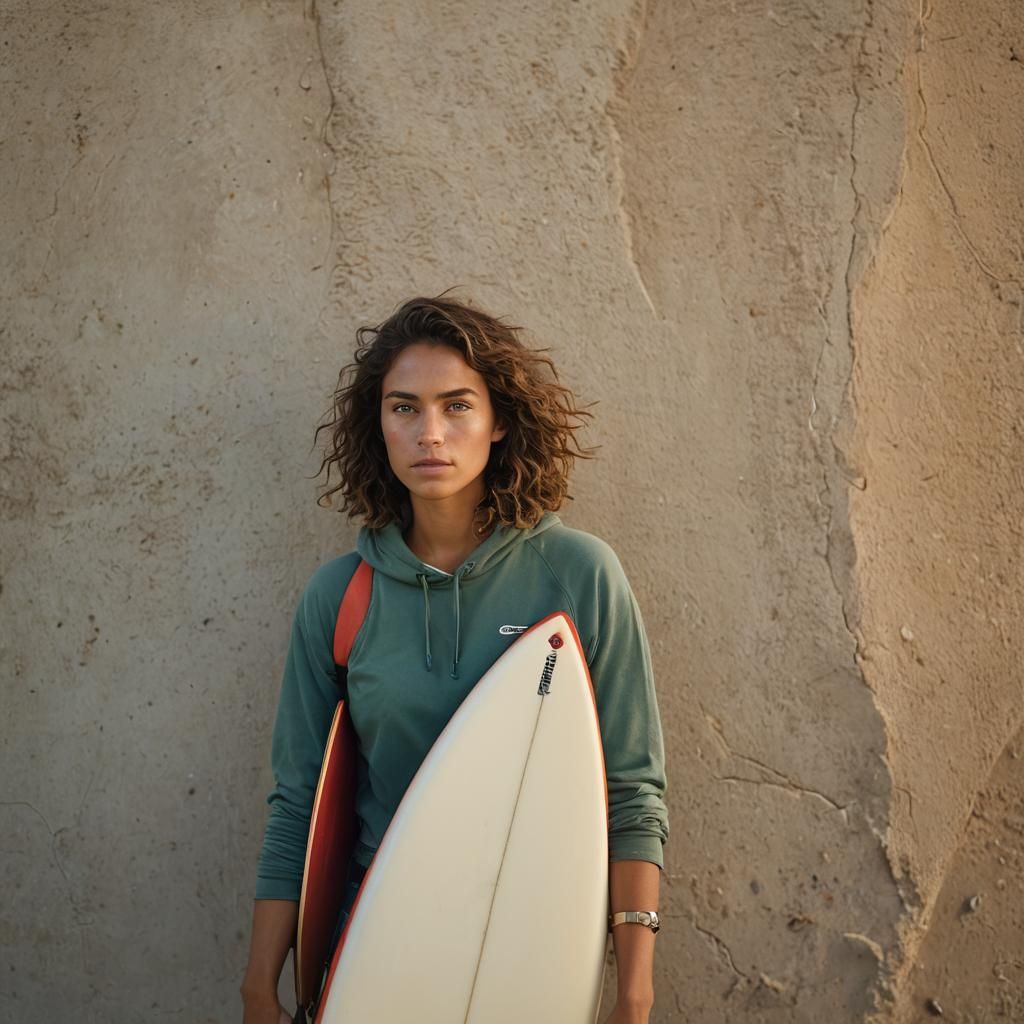 Young Woman with Surfboard Portrait in Natural Light