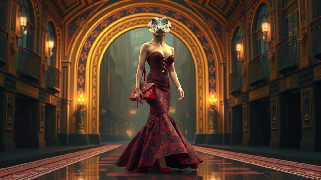 Surreal Goddess in Alligator Form Strolls Manhattan's Meat P...