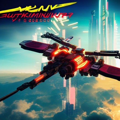 Cyberpunk Samurai Mech Flies into the Sun