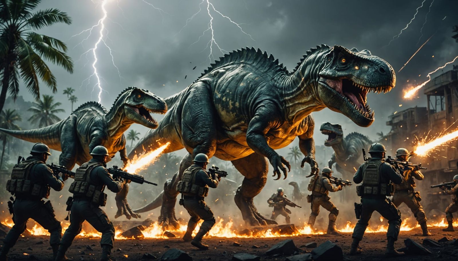Dinosaurs Engage in Epic Battle with Soldiers in Cyberpunk A...