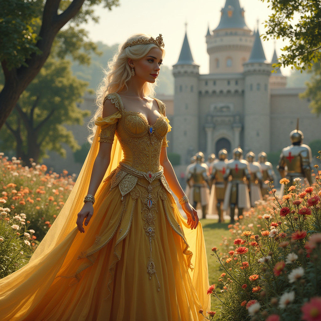 Princess in Garden with Knights Templar: Fantasy Concept Art
