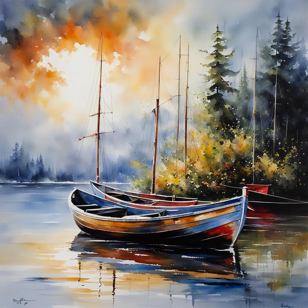 Boats on the Misty Lake
