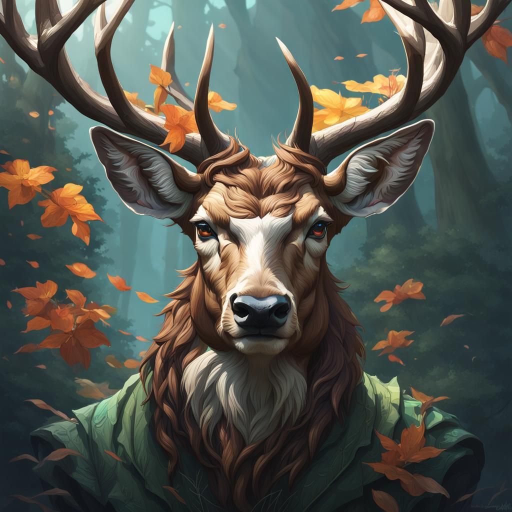 Hyperdetailed Deer Portrait in Art Nouveau Style