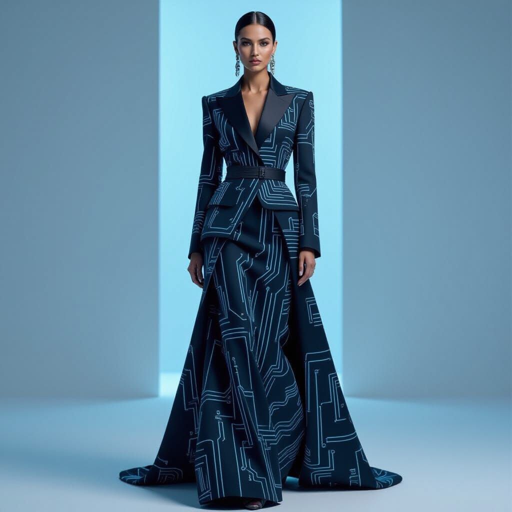 Elegant Figure in Avant-Garde Digital Fashion Editorial