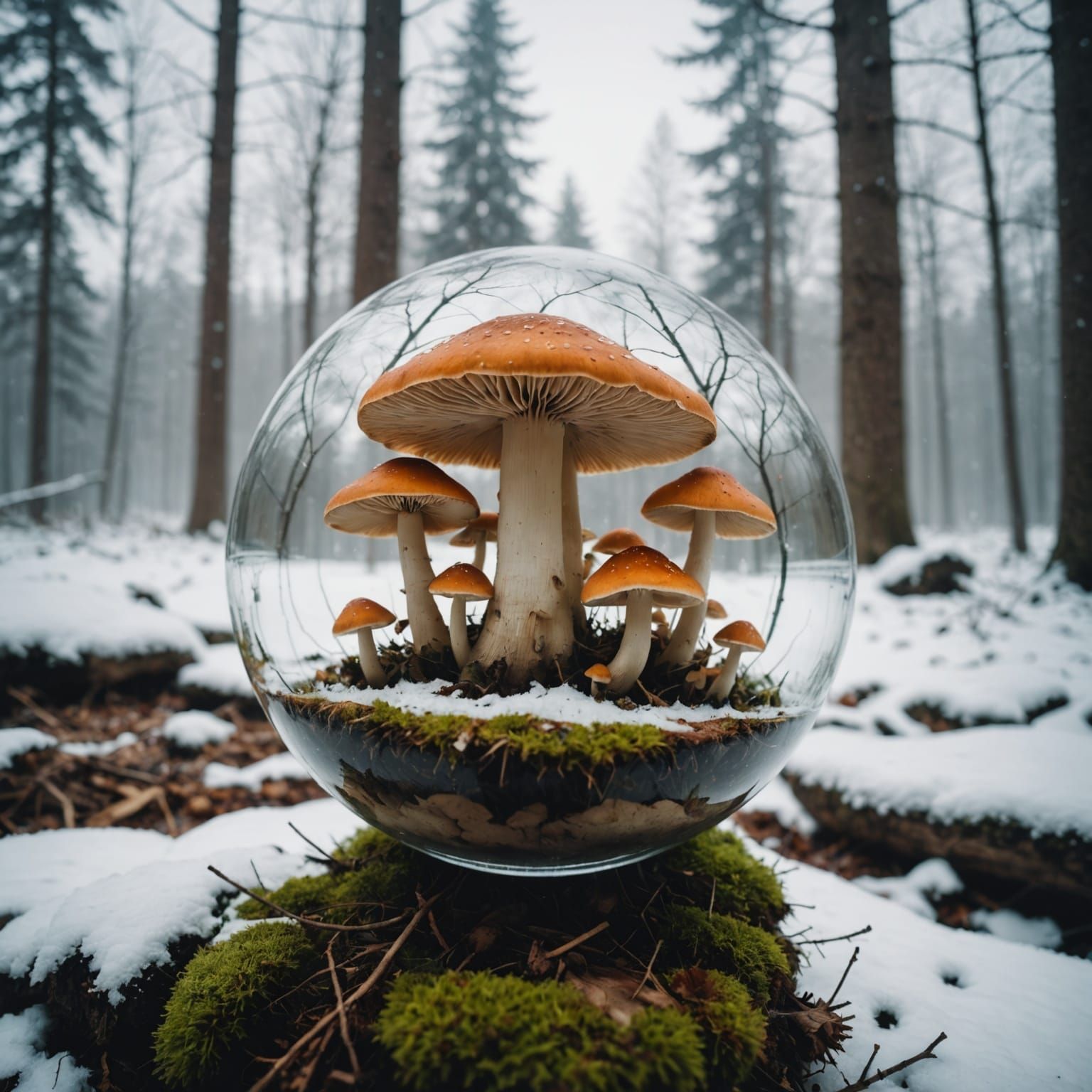 Mushrooms in Winter Double Exposure