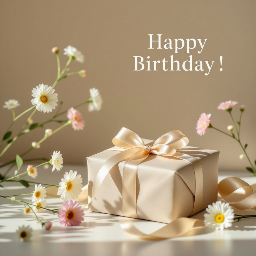 Elegant Birthday Card Design with Flowers and Gift