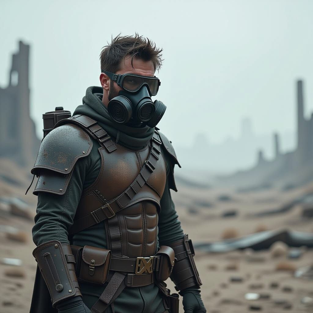 Post-Apocalyptic Warrior in Desolate Wasteland