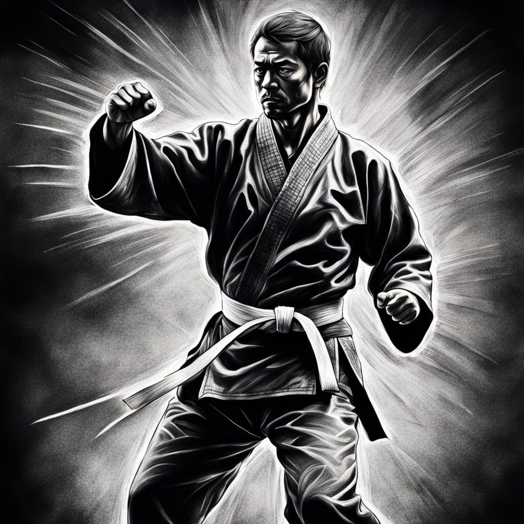 Dynamic Charcoal Drawing of Karate Practitioner