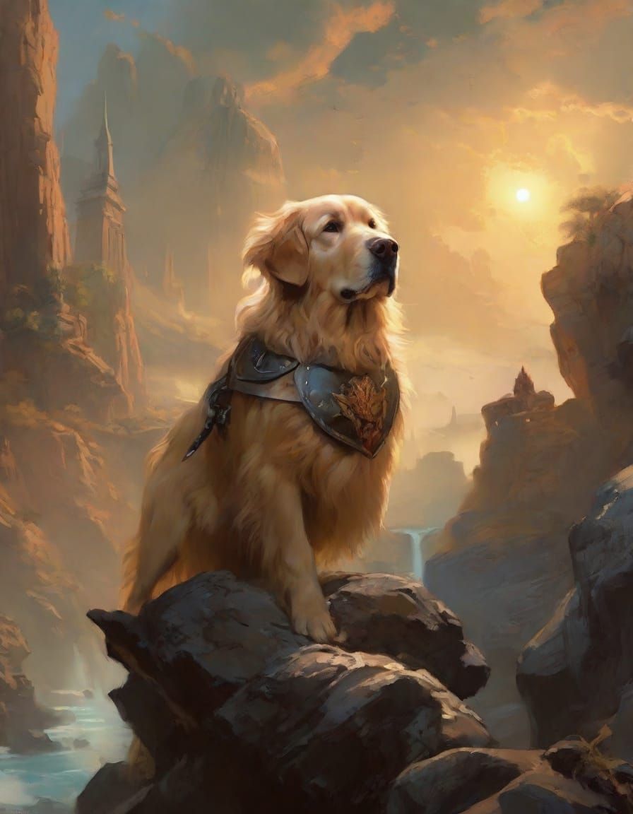 Golden Retriever Knight in Shining Armor