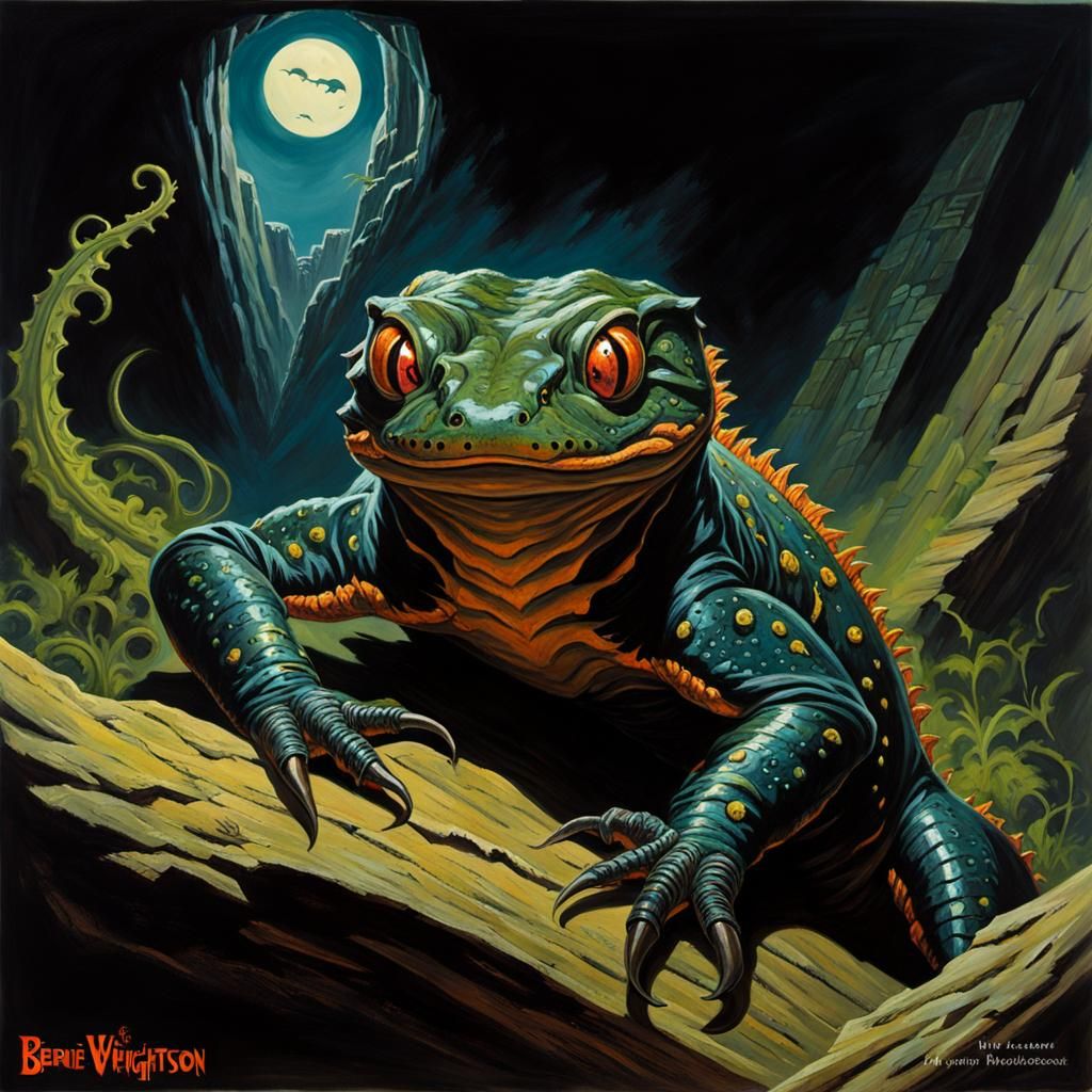 Eldritch Salamander at Haunted Ziggurat in Comicbook Art