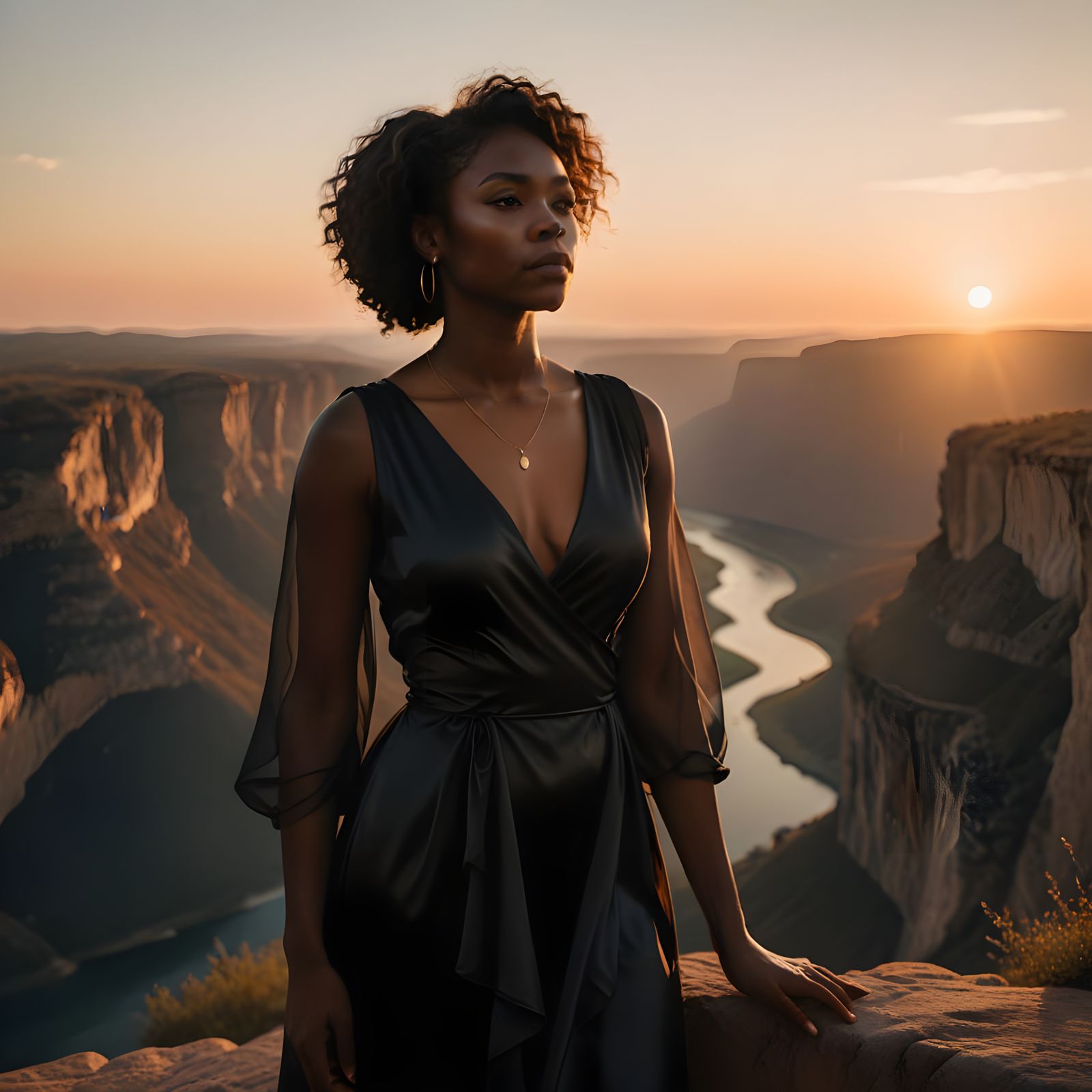 Black Woman at Abyss Edge at Dusk