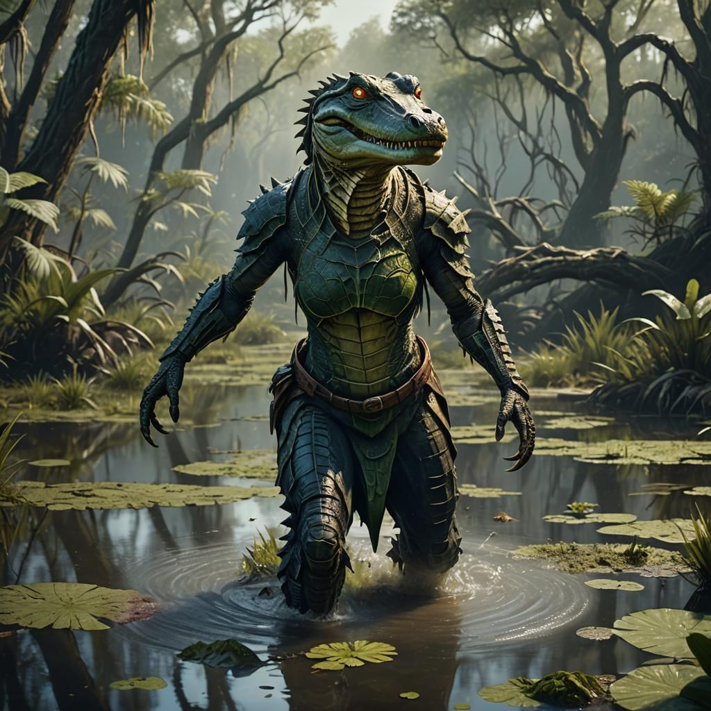 Alligator Woman Emerges: Fantasy Concept Art