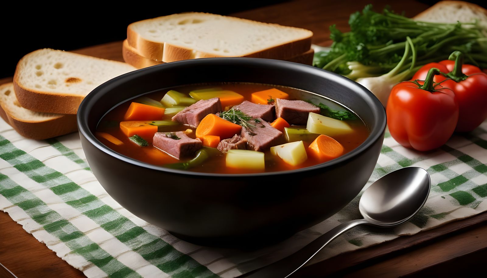Warm Hearty Soup in a Cozy Kitchen Setting