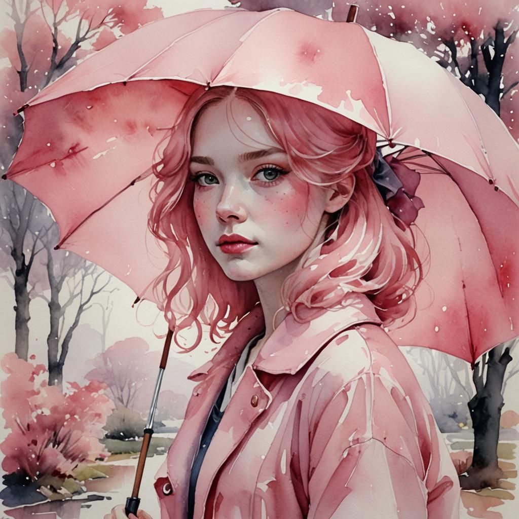 Pink Watercolor Portrait: Dreamy and Ethereal