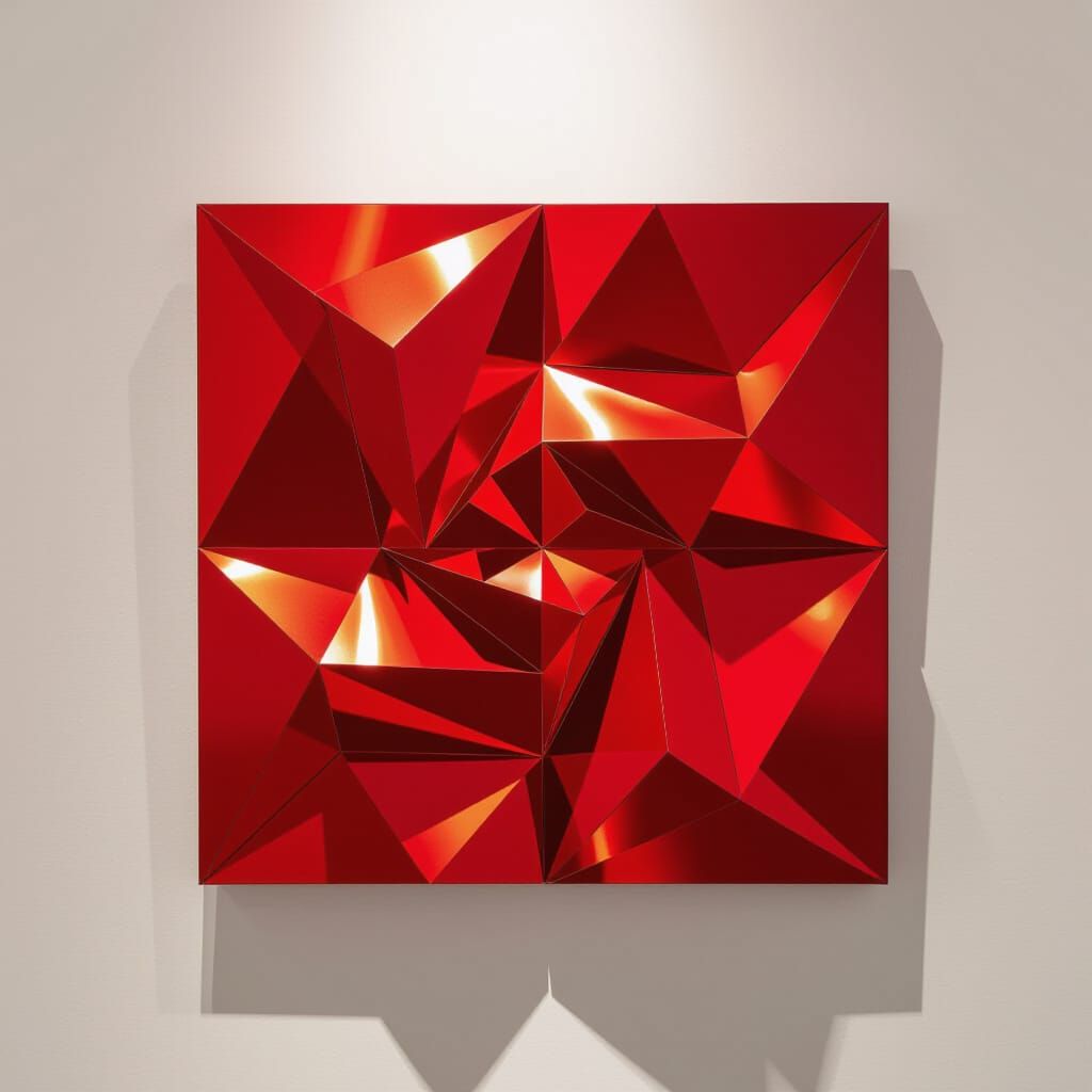 Iridescent Red Metallic Geometric Wall Sculpture