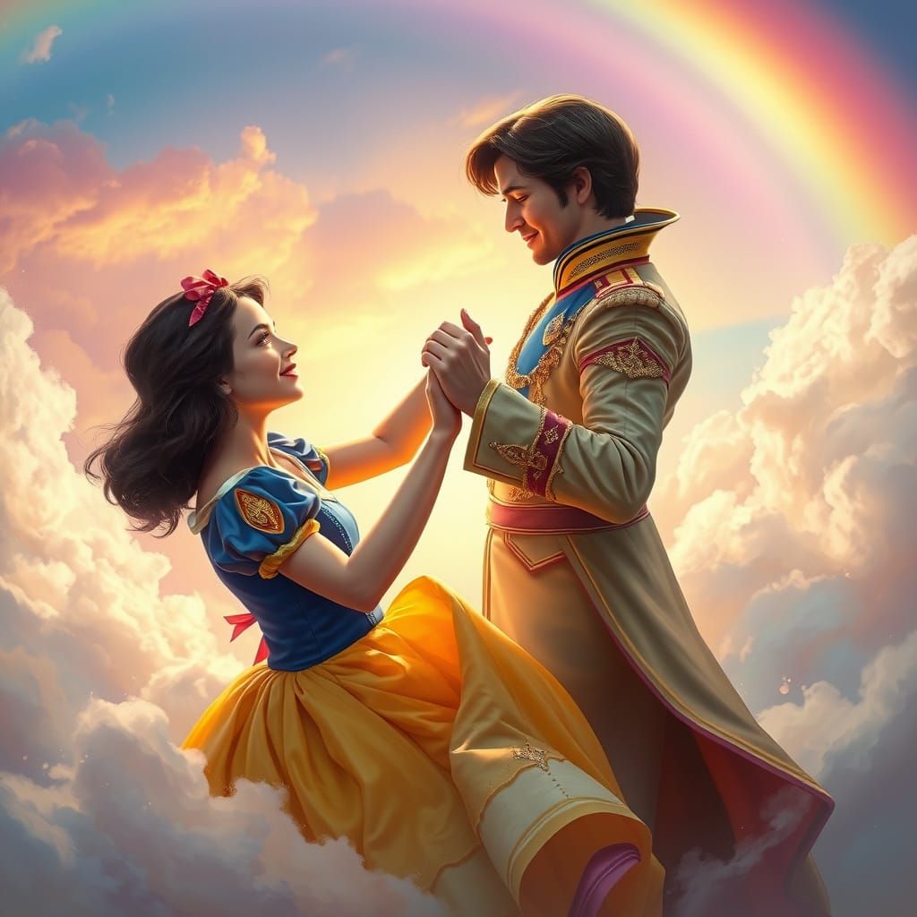 Fairytale Royalty Dancing on Clouds in Vibrant, Surreal Colo...