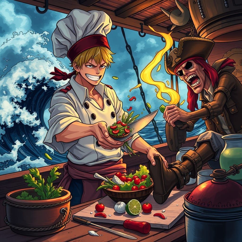 Sensual Chef Conquers Stormy Seas in Anime-Style Key Visual