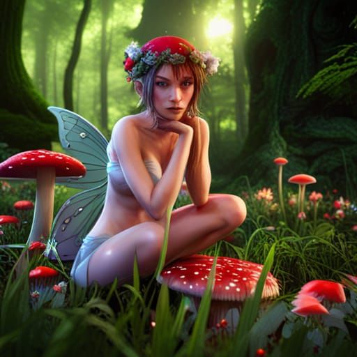 Fairy on Mushroom: 3D Game Cinematic Render