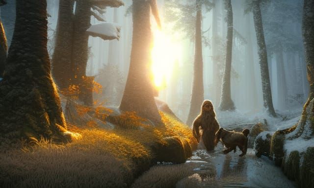 Wookiee in Winter Woods: Detailed Matte Painting