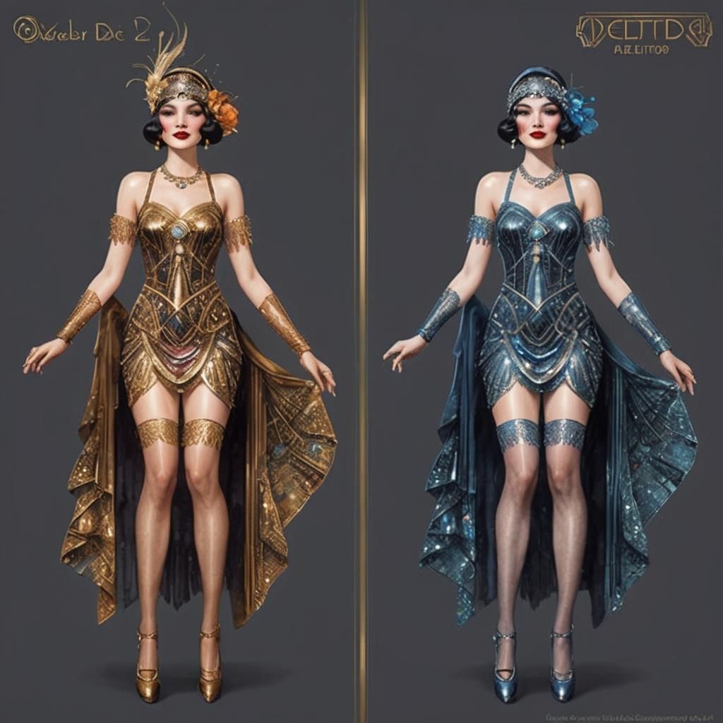 1920s Burlesque Star in Holographic Art Deco Style