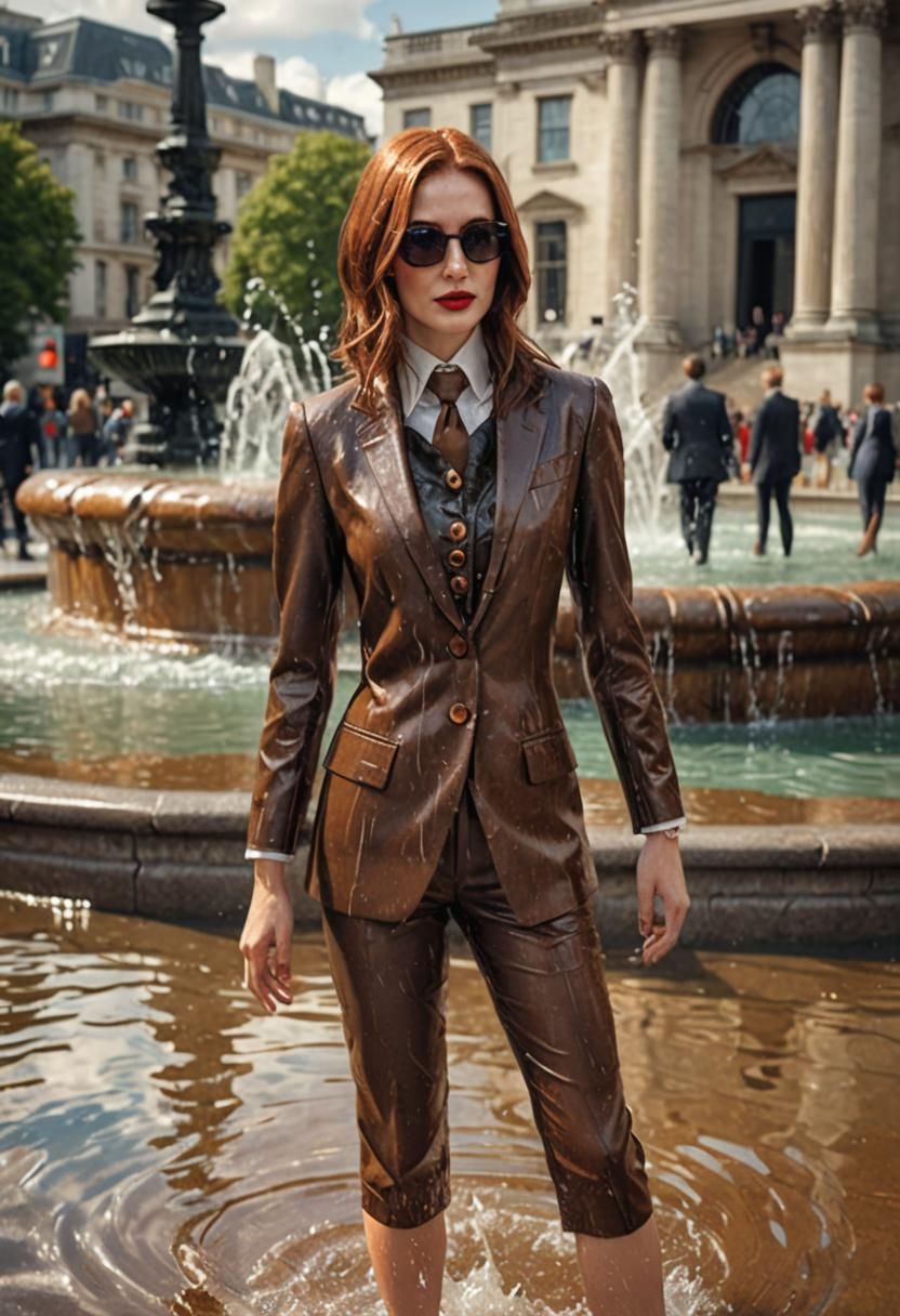 Glamorous Women in Fountain: Detailed Matte Painting