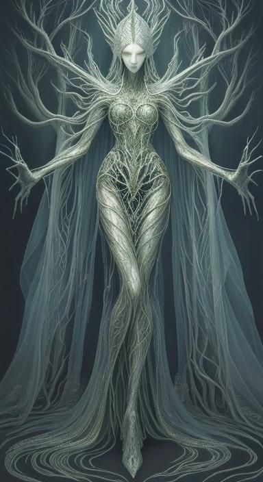 Ethereal Woman Dissolving in Gothic Mist