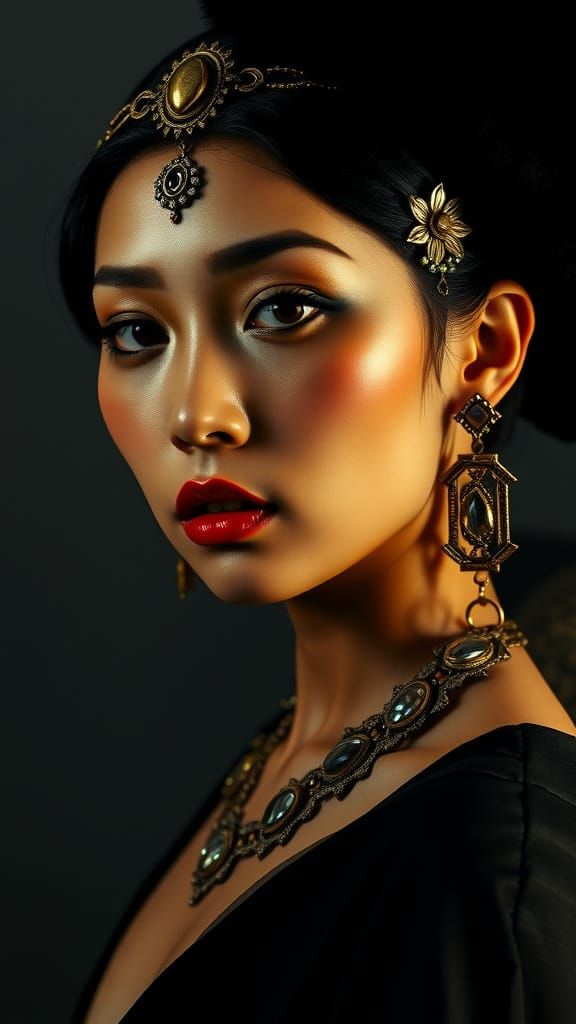 Art Nouveau Portrait of Geometric Korean Woman