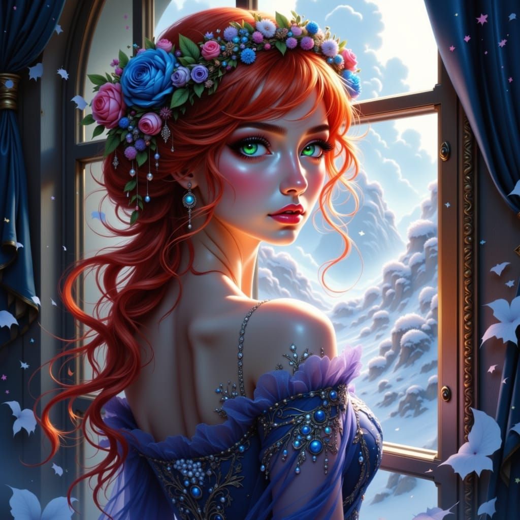 Anime Woman Gazing at Surreal Landscape