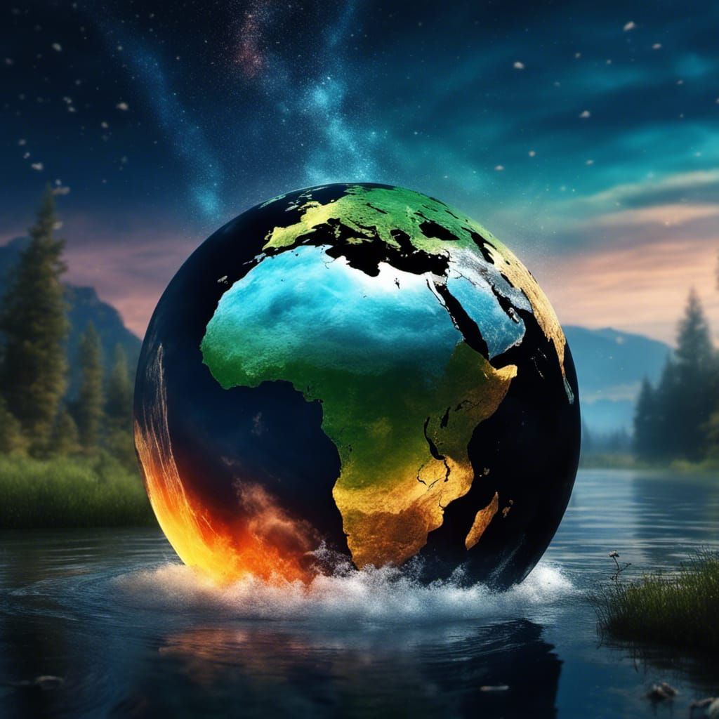 Hyperrealistic Earth Sphere Emerges from Lake