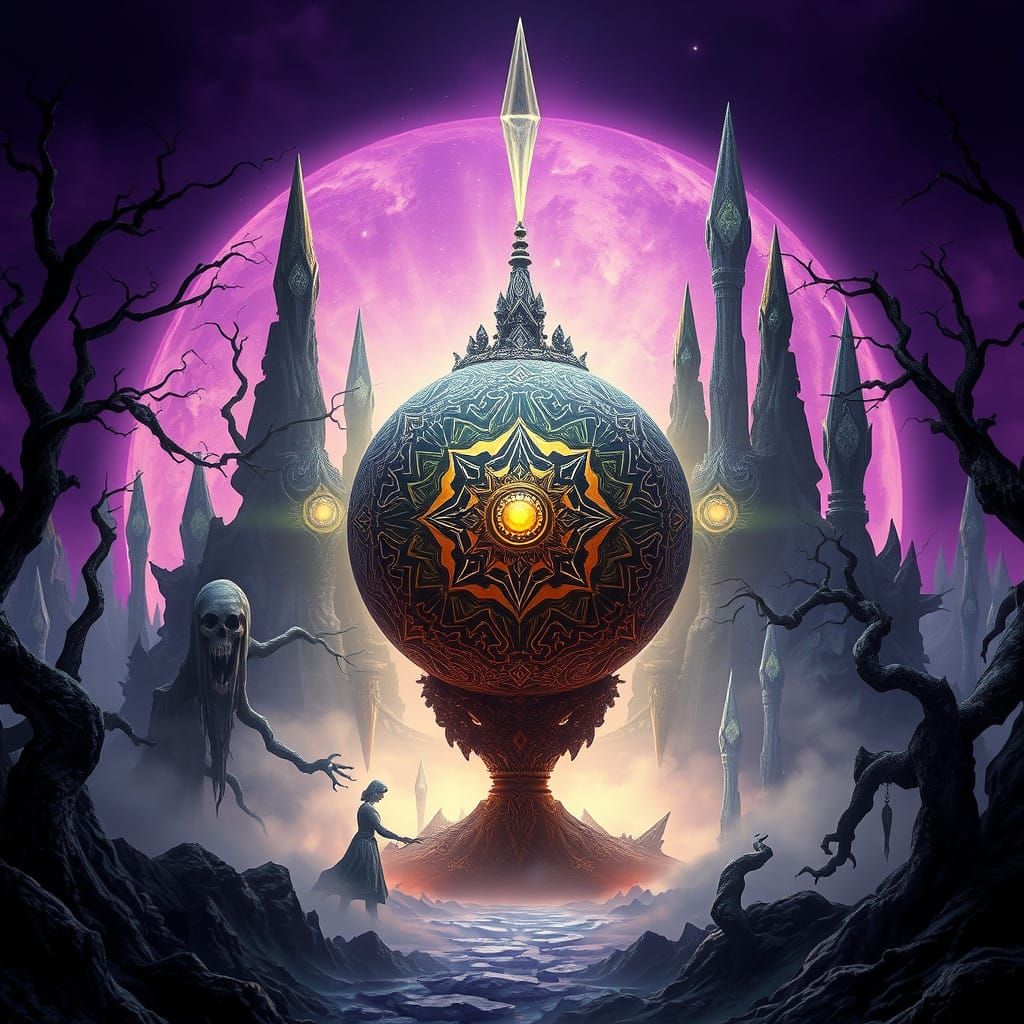 Ancient Orb Radiates Mystical Aura in Haunting Landscape