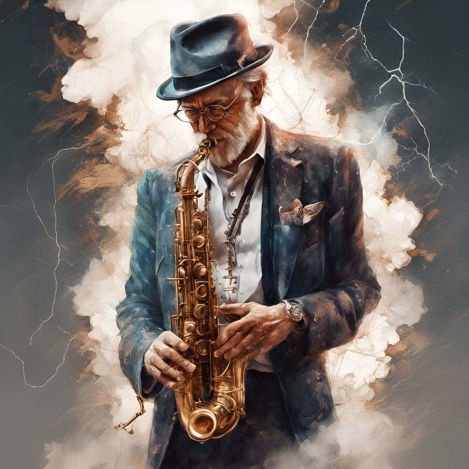 Saxophone Player Portrait in Digital Illustration Style