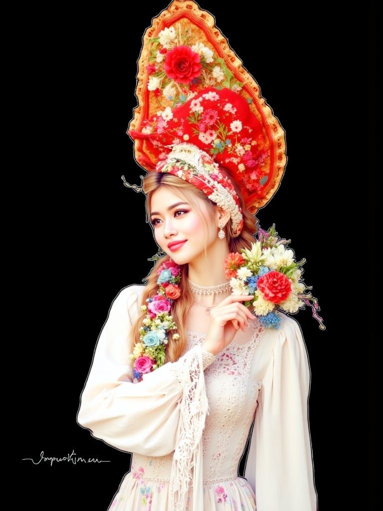 Gentle Impressionist Woman in a Lush Summer Meadow