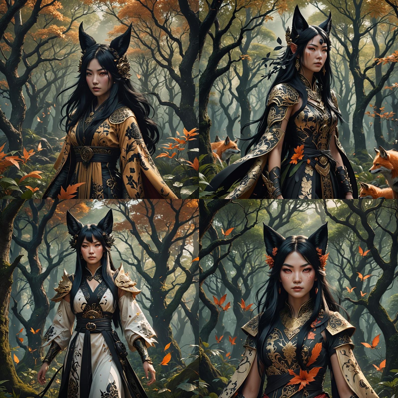 Kitsune Woman in Forest: Fantasy Concept Art
