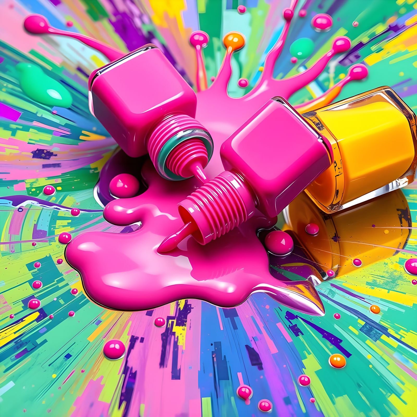 Vibrant Abstract Nail Polish Explosion in Playful Expressive...
