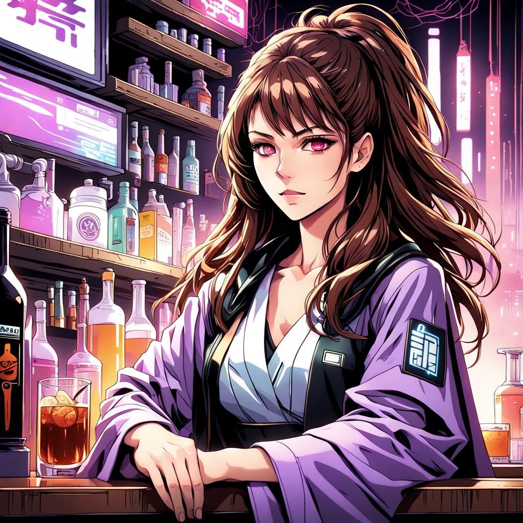 Cyberpunk Jedi Bartender in Anime Style