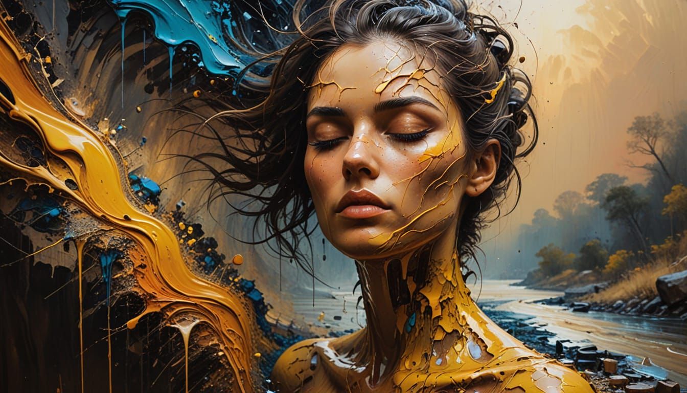 Surreal Faceless Figure in Dripping Oil - Masterpiece