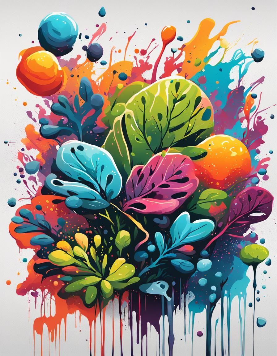 Botanical Graffiti Art with Organic Shapes