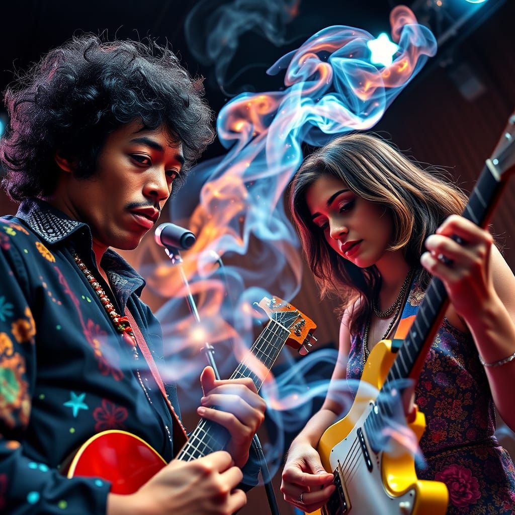 Jimi Hendrix and Female Guitarist Jam in Studio
