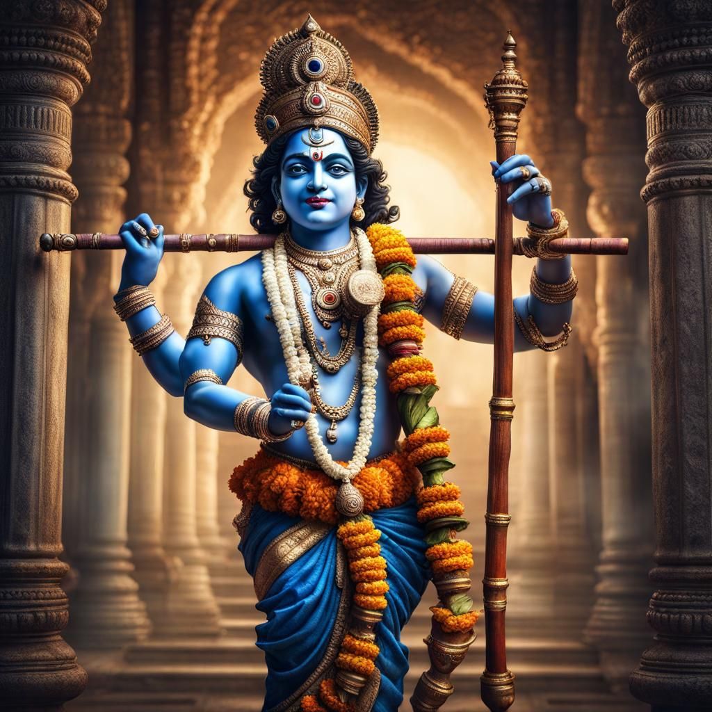 Krishna with Sudarshan Chakra and Bansuri in HDR