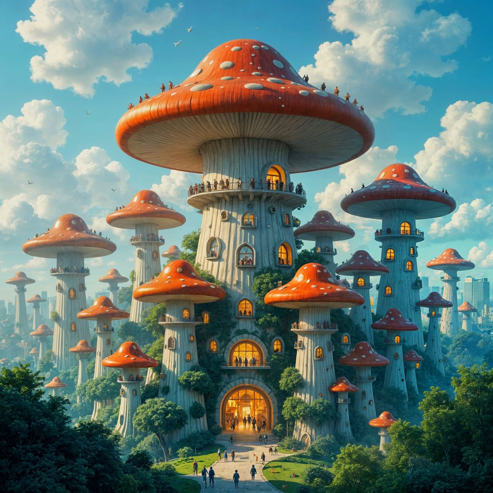Whimsical Mushroom City Metropolis