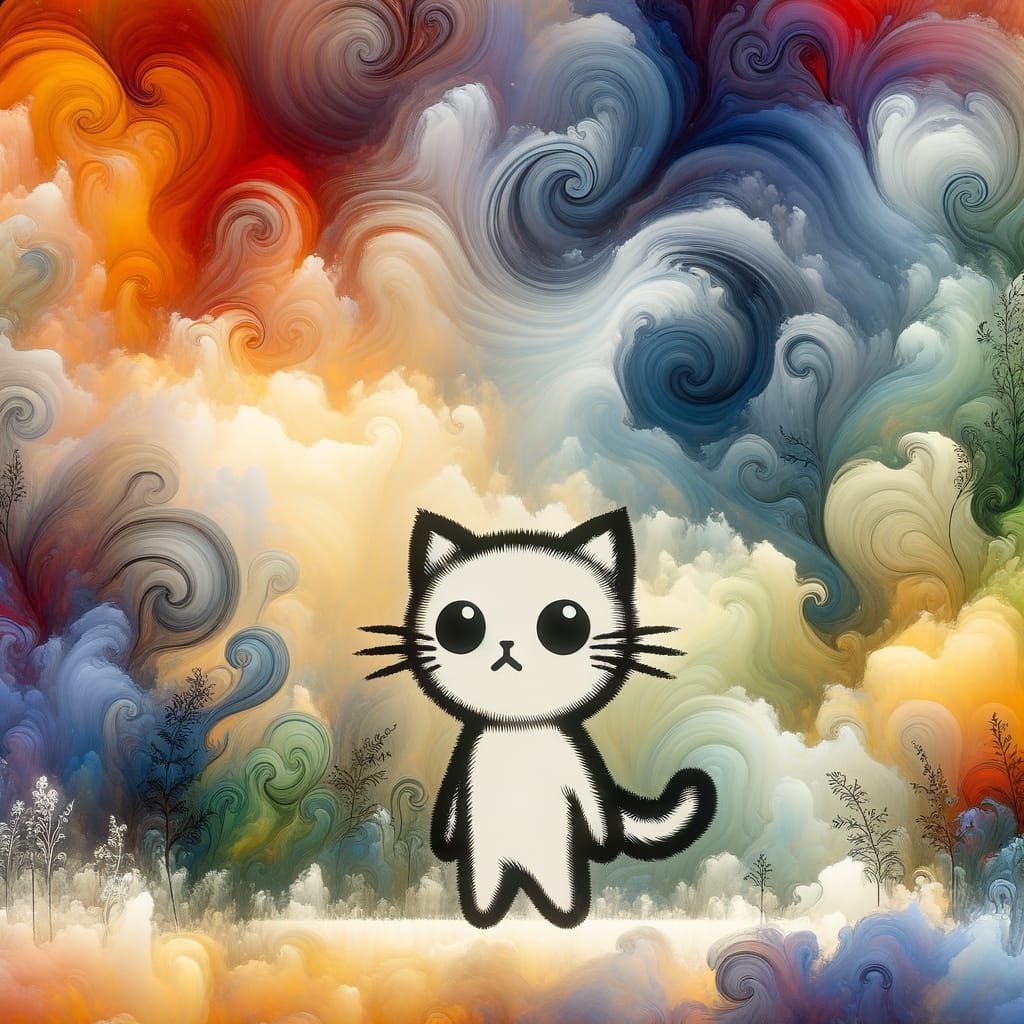 Minimalist Cat in Ink Wash Chaos