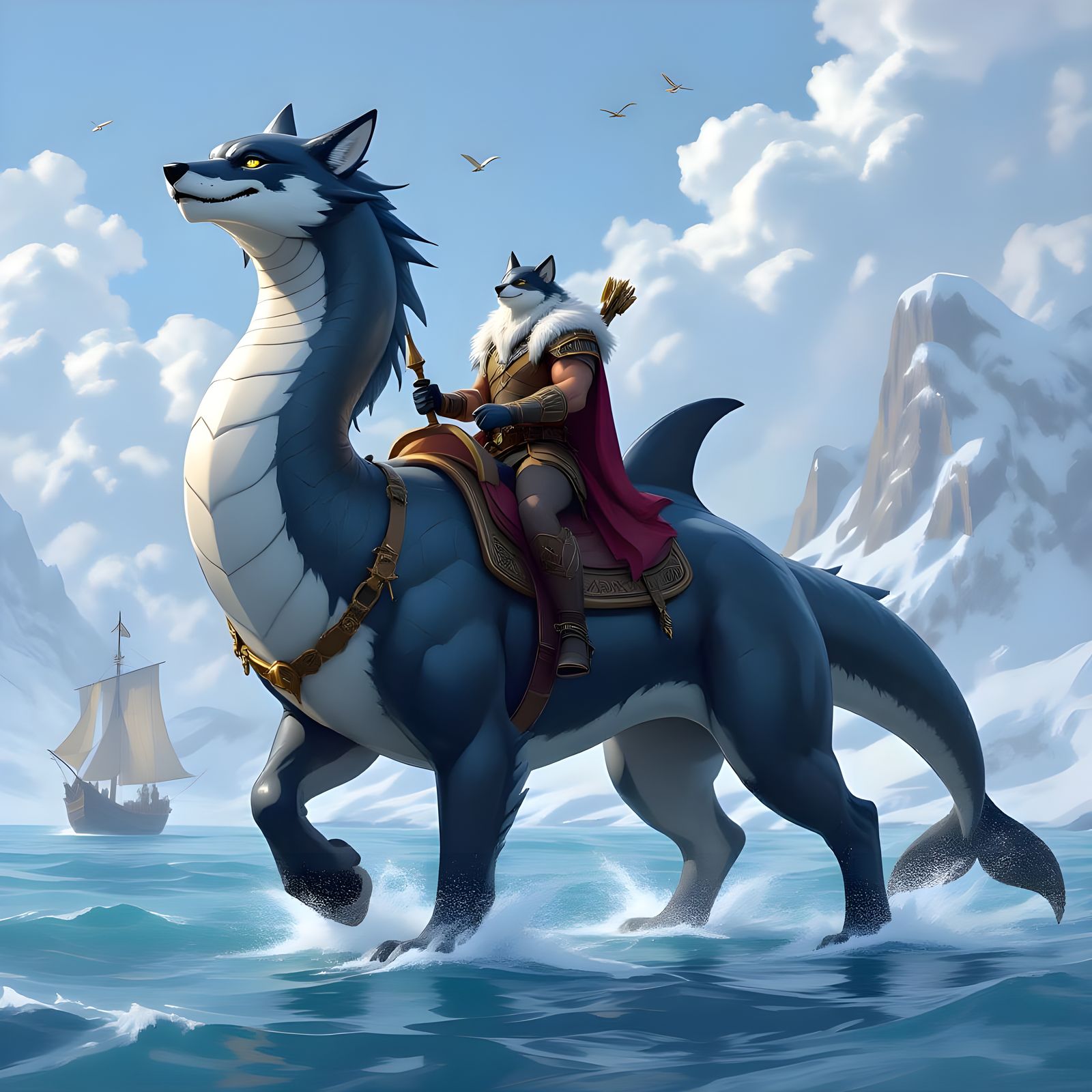 Hybrid Fantasy Creature with Orca-Wolf Head