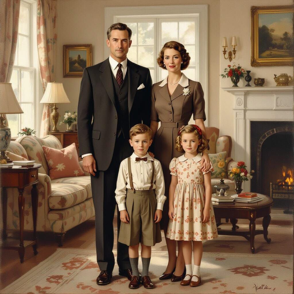 Nostalgic British Family Portrait in Rockwell Style