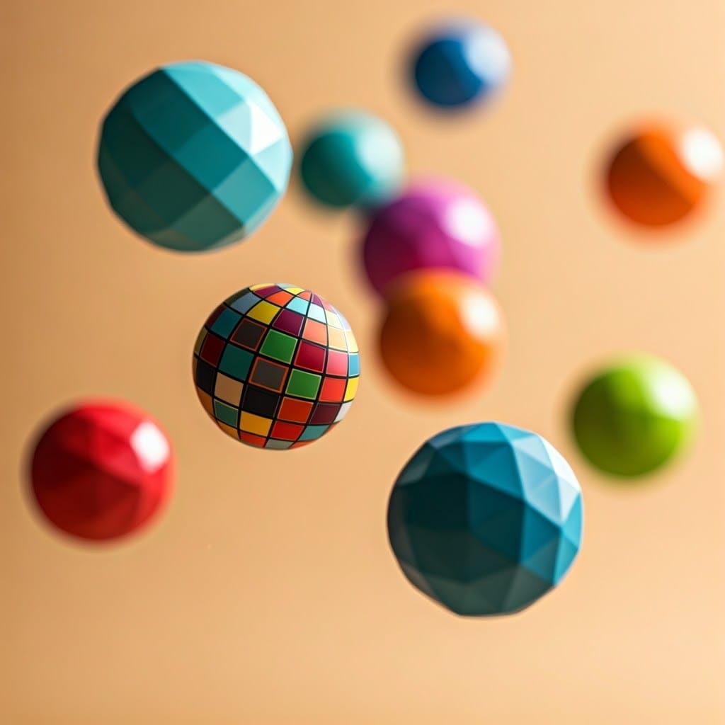 Vibrant Geometric Abstract Spheres in Primary Colours