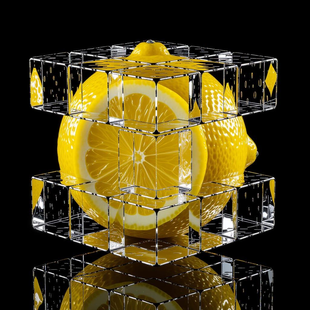 Hyper-Realistic Ice Cube Sculpture with Silver Mesh Detail